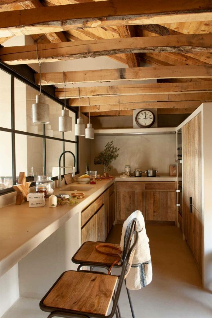 cuisine en bois sans meuble haut