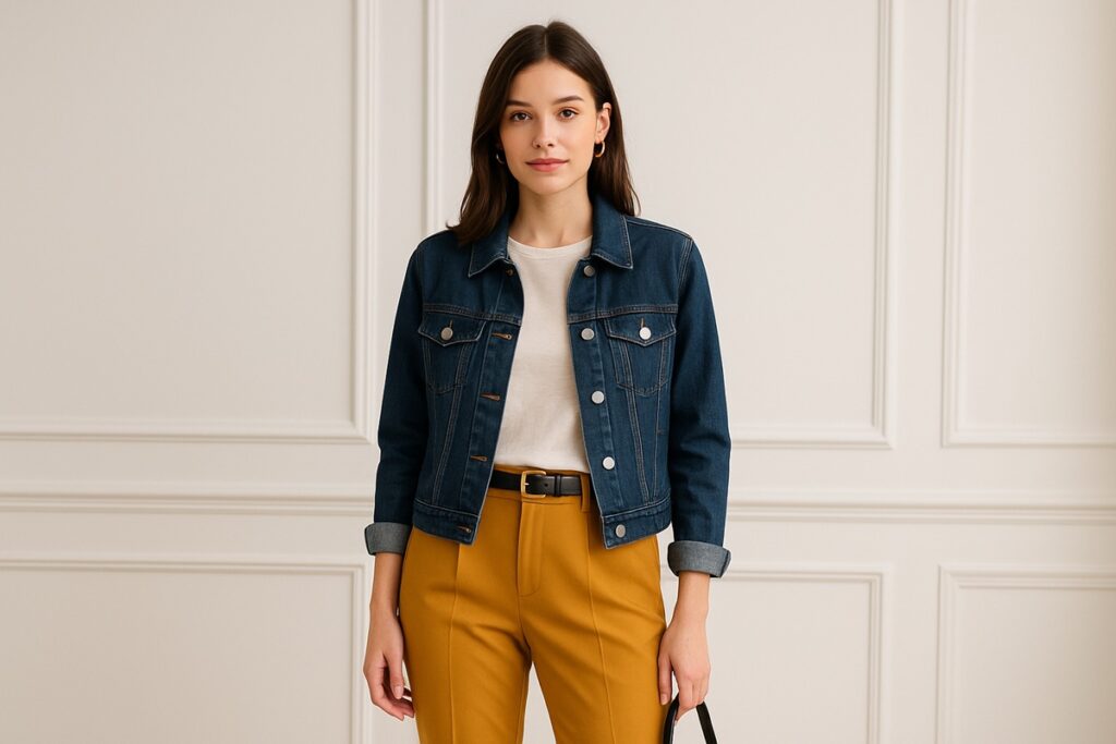 femme portant un pantalon moutarde