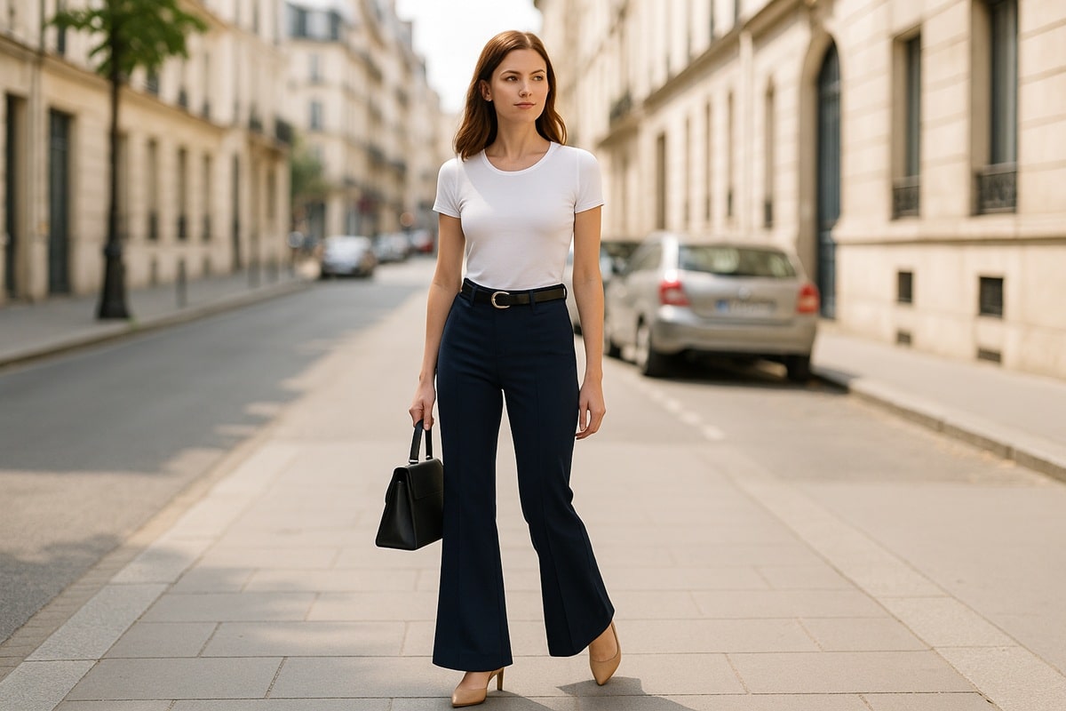 femme portant un pantalon patte d'éléphant