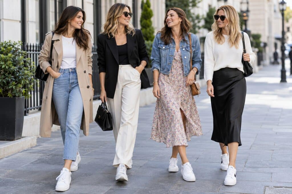 femmes élégantes avec des sneakers