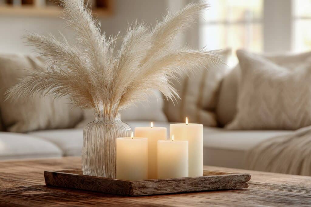 bougies avec ambiance bien-être dans un salon
