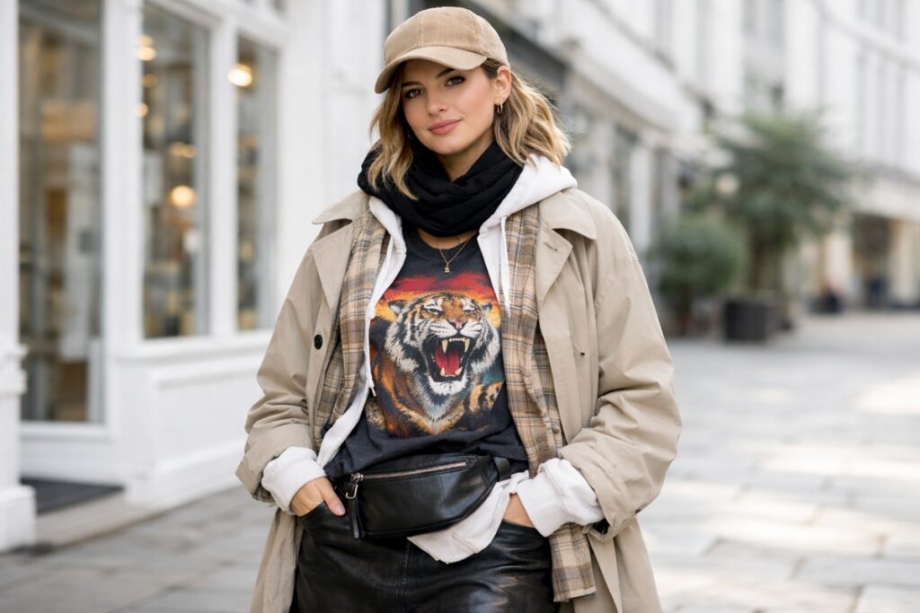 layering femme avec t-shirt imprimé