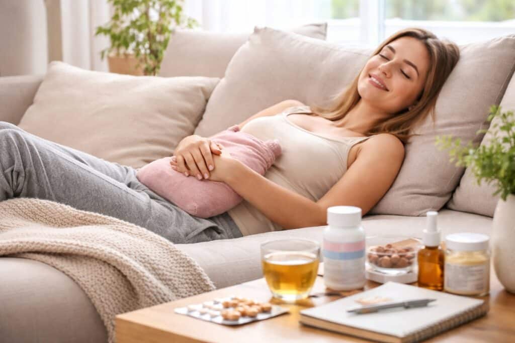 femme qui se sent bien sans douleurs menstruelles