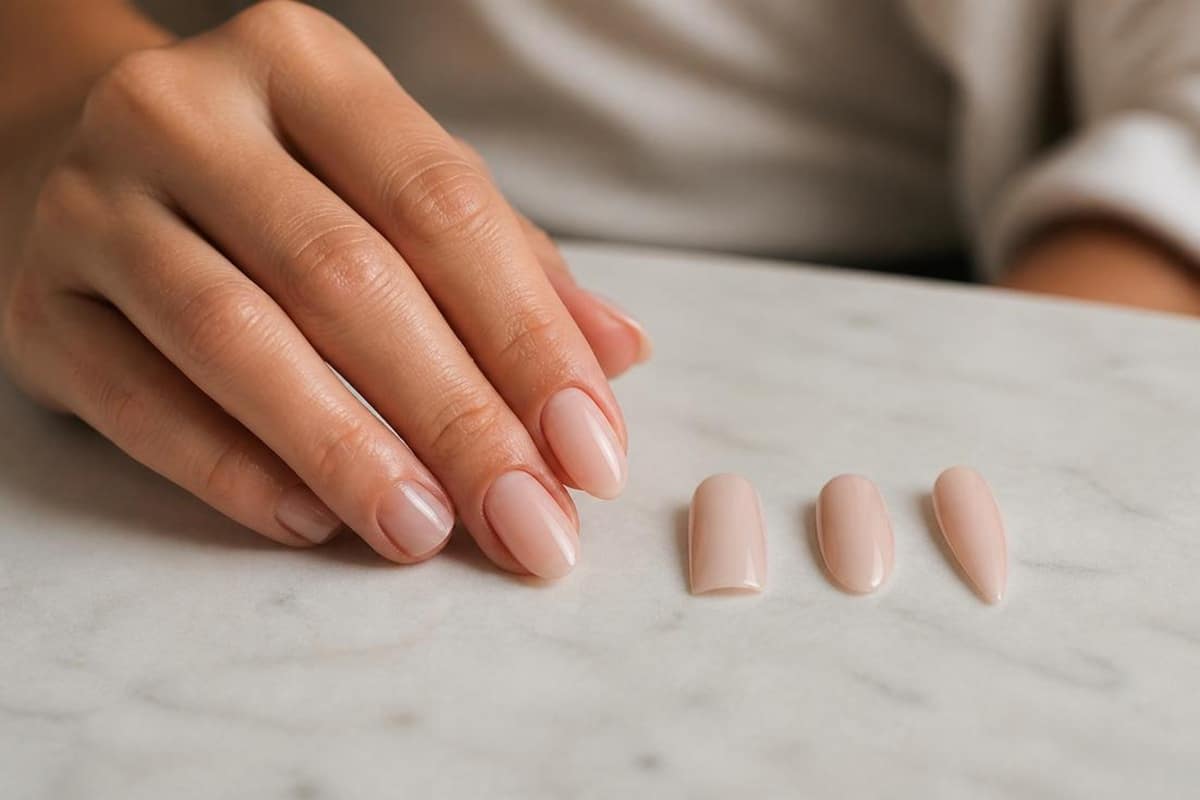 femme qui choisit entre différentes formes d'ongle